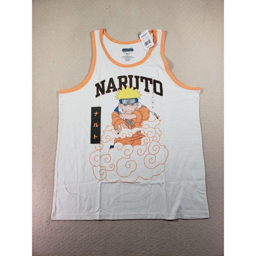 Naruto Shirt Mens Large White Logo Lined Sleeveless Graphic Cotton Blend Tee
